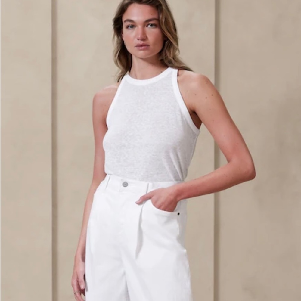 Linen-Blend White Tank